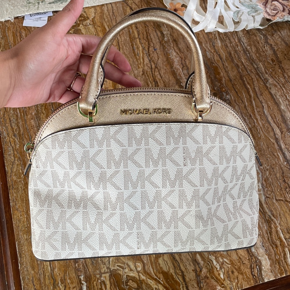 Michael Kors White and Gold Mini Satchel